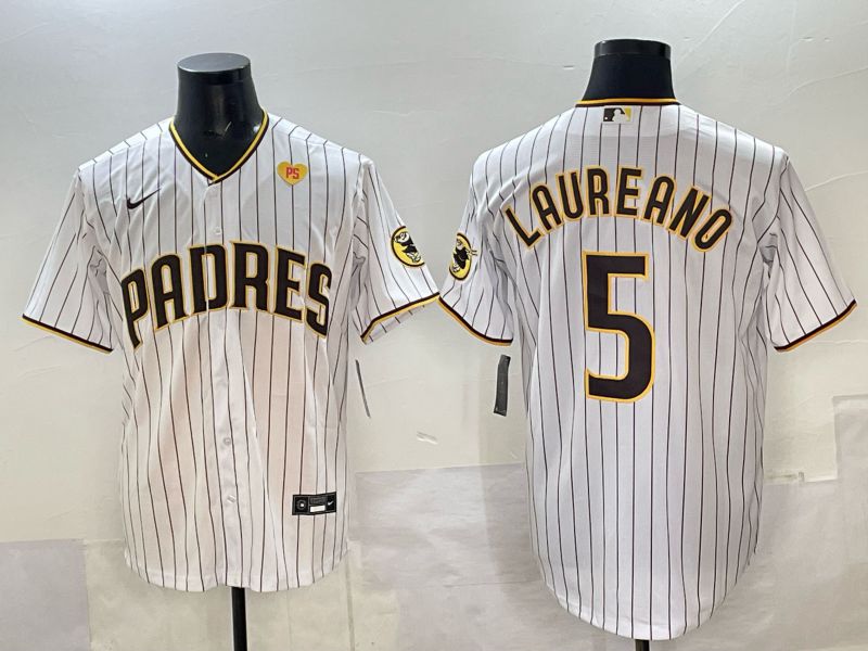 Men San Diego Padres #5 Laureano White Stripe Nike 2025 MLB Jersey 06